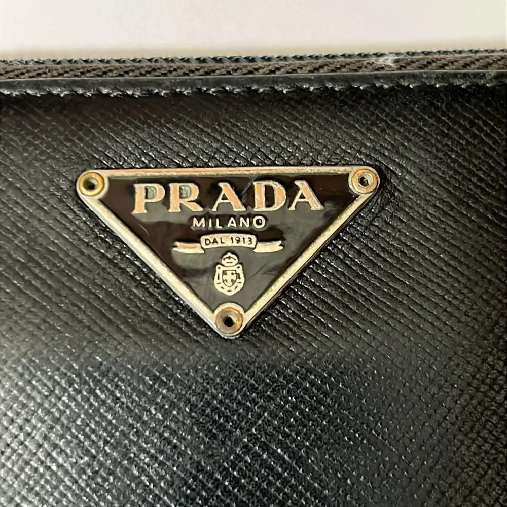 Prada Black Saffiano Leather Zip Wallet in GUC. - Picture 8 of 17